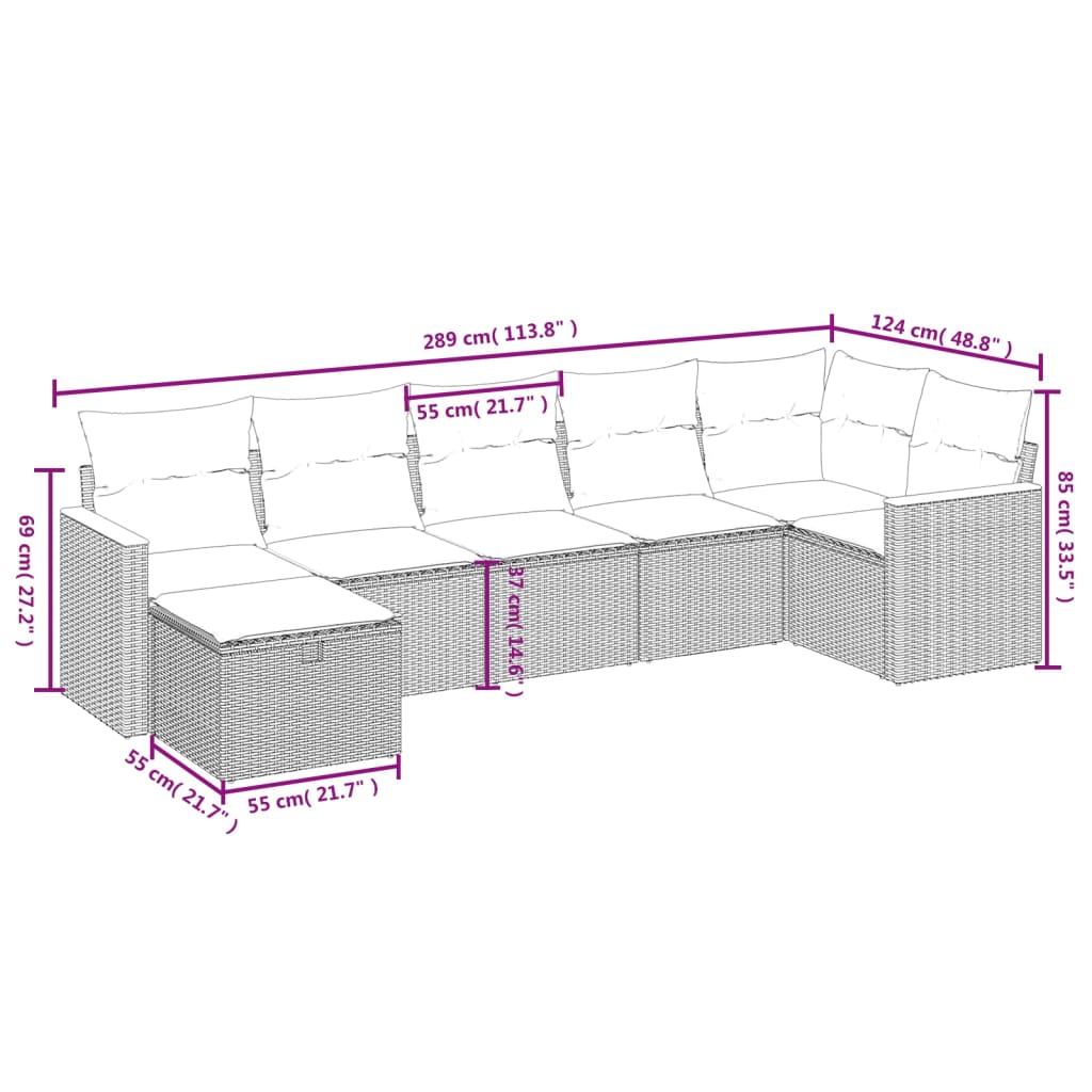 Havesofasæt 7 Dele Med Hynder Polyrattan Beige - Billede 4