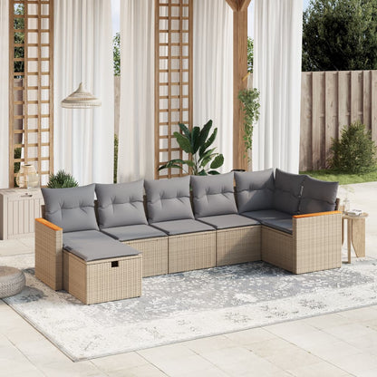 Havesofasæt 7 Dele Med Hynder Polyrattan Beige - Hovedbillede