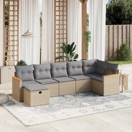 Havesofasæt 7 Dele Med Hynder Polyrattan Beige - Hovedbillede