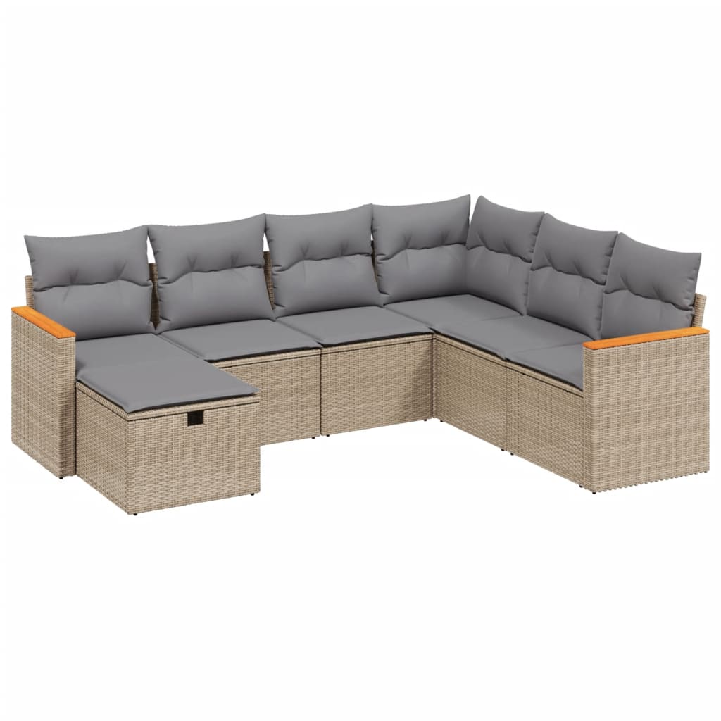 Havesofasæt 7 Dele Med Hynder Polyrattan Beige - Billede 2