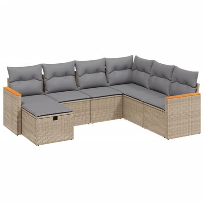 Havesofasæt 7 Dele Med Hynder Polyrattan Beige - Billede 2