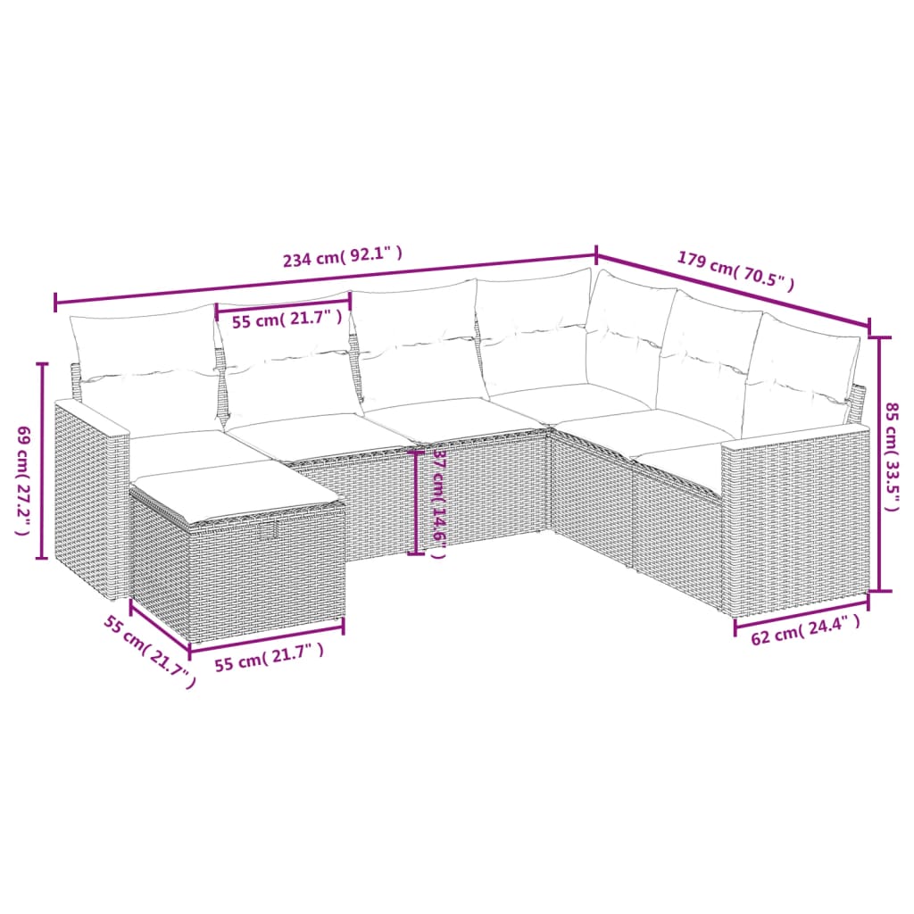 Havesofasæt 7 Dele Med Hynder Polyrattan Beige - Billede 4