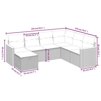 Havesofasæt 7 Dele Med Hynder Polyrattan Beige - Billede 4