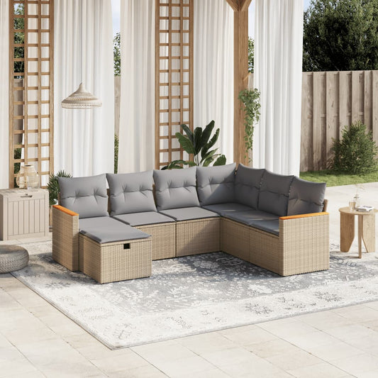 Havesofasæt 7 Dele Med Hynder Polyrattan Beige - Hovedbillede