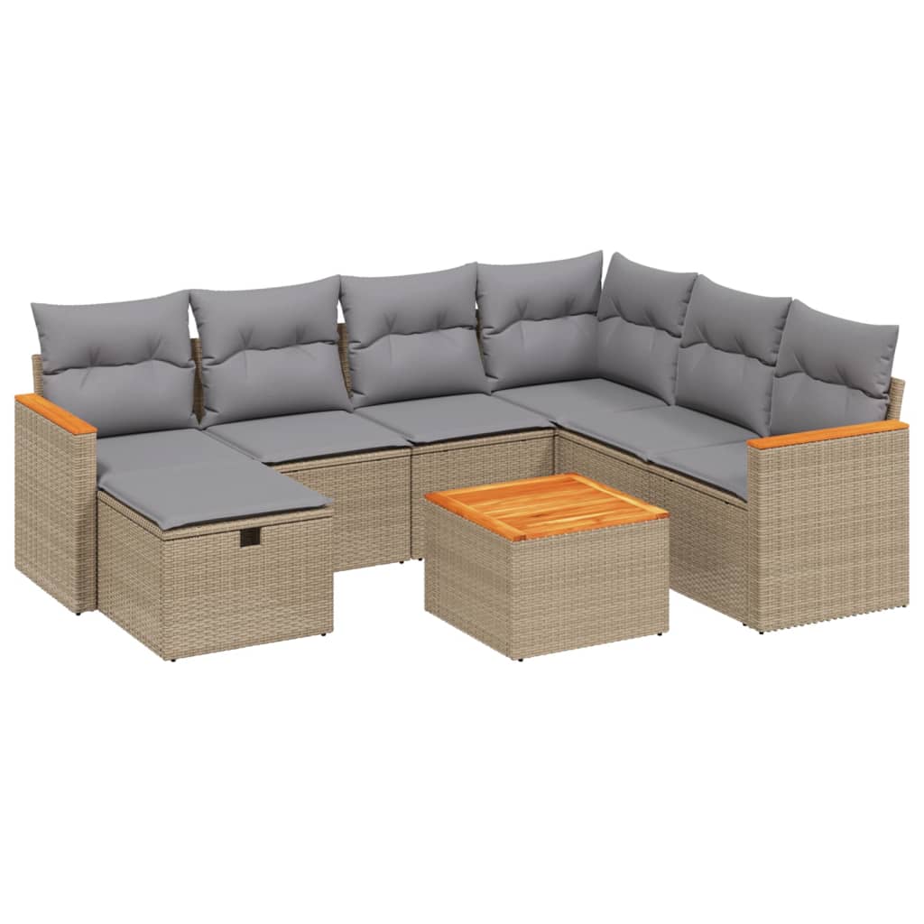 Havesofasæt 8 Dele Med Hynder Polyrattan Beige - Billede 2