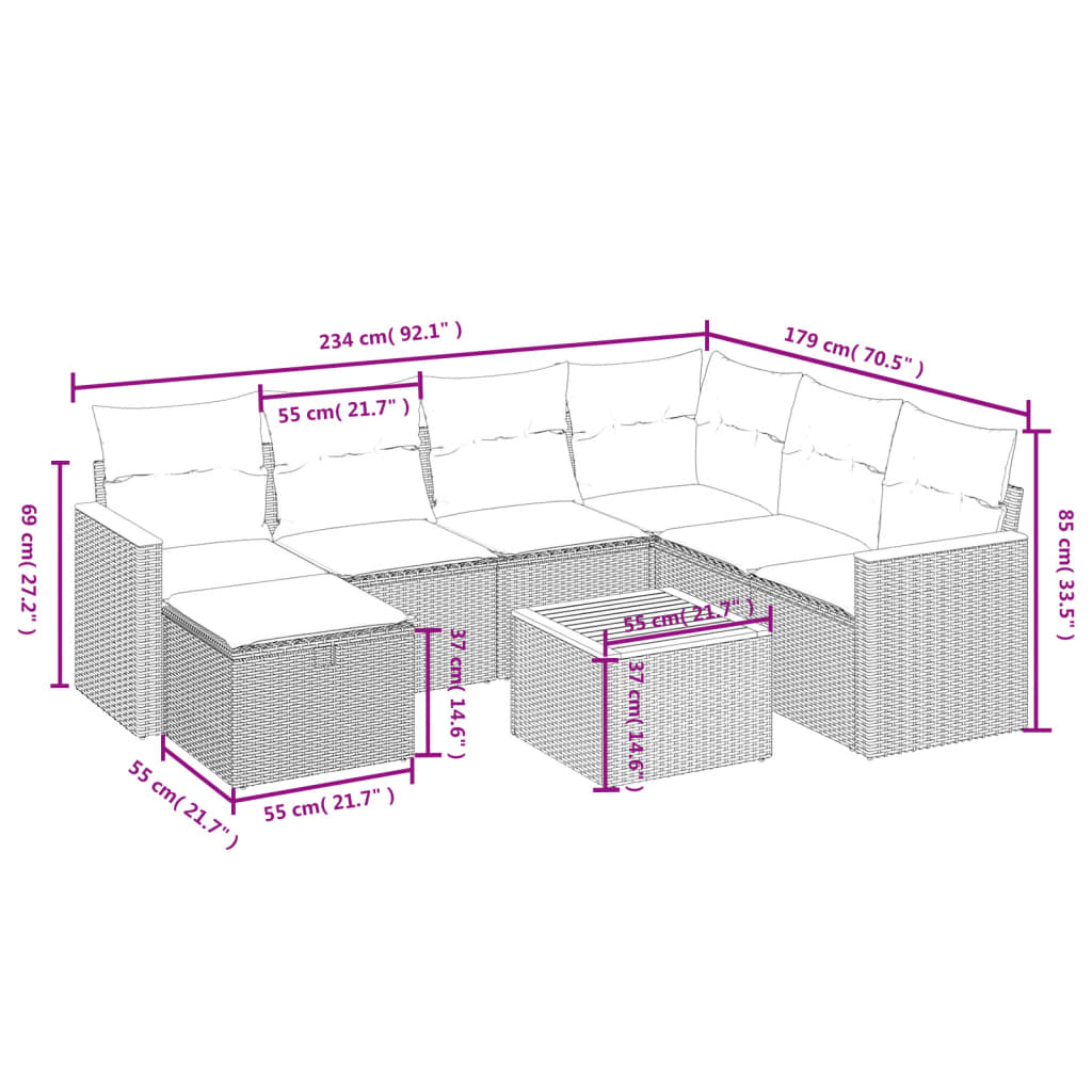 Havesofasæt 8 Dele Med Hynder Polyrattan Beige - Billede 4