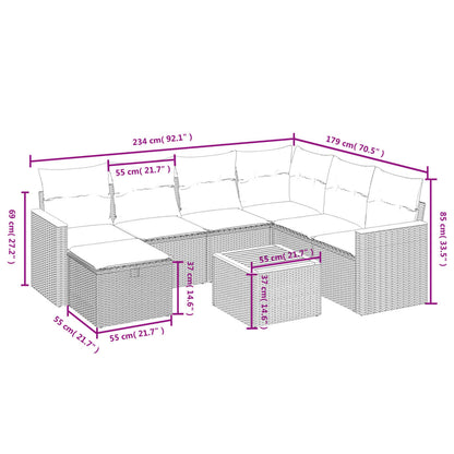 Havesofasæt 8 Dele Med Hynder Polyrattan Beige - Billede 4