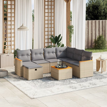 Havesofasæt 8 Dele Med Hynder Polyrattan Beige - Hovedbillede