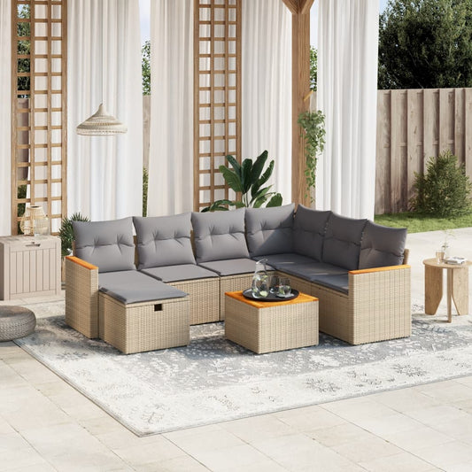 Havesofasæt 8 Dele Med Hynder Polyrattan Beige - Hovedbillede