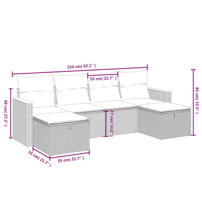 Havesofasæt 6 Dele Med Hynder Polyrattan Beige - Billede 4