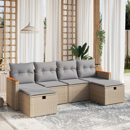 Havesofasæt 6 Dele Med Hynder Polyrattan Beige - Hovedbillede