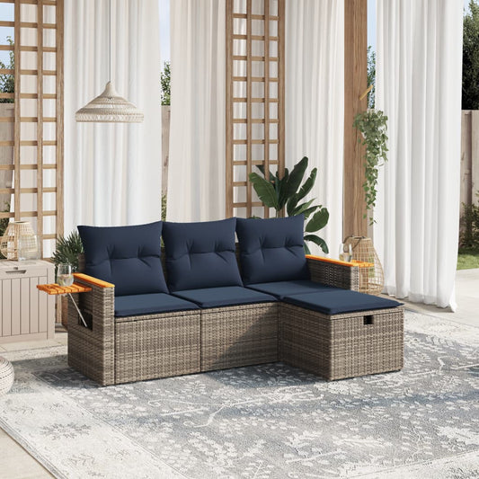 Sofasæt til Haven 4 Dele med Hynder Polyrattan Grå - hovedbillede