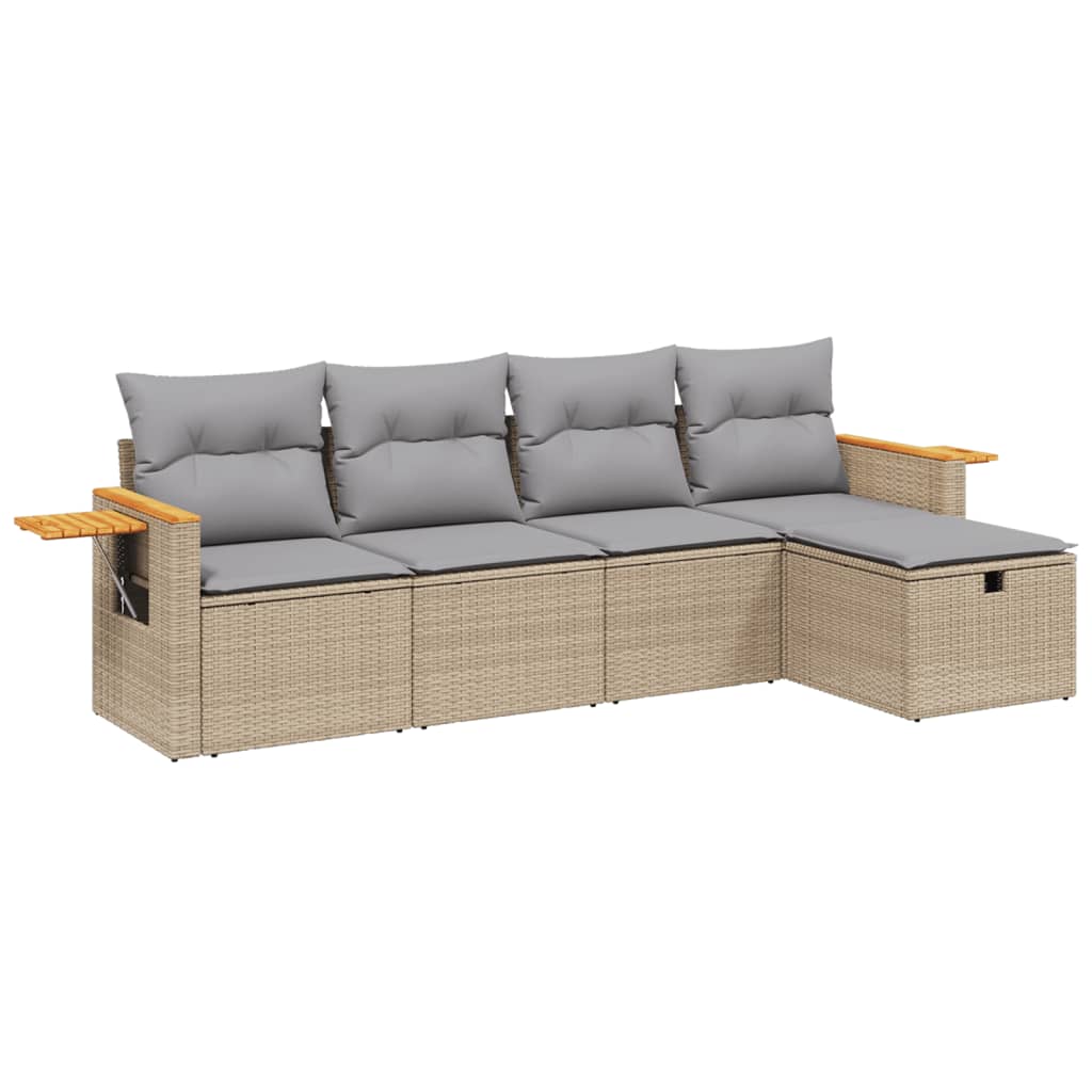 Havesofasæt 5 Dele Med Hynder Polyrattan Beige - Billede 2