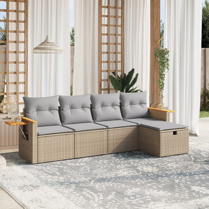 Havesofasæt 5 Dele Med Hynder Polyrattan Beige - Hovedbillede