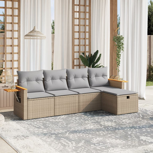Havesofasæt 5 Dele Med Hynder Polyrattan Beige - Hovedbillede