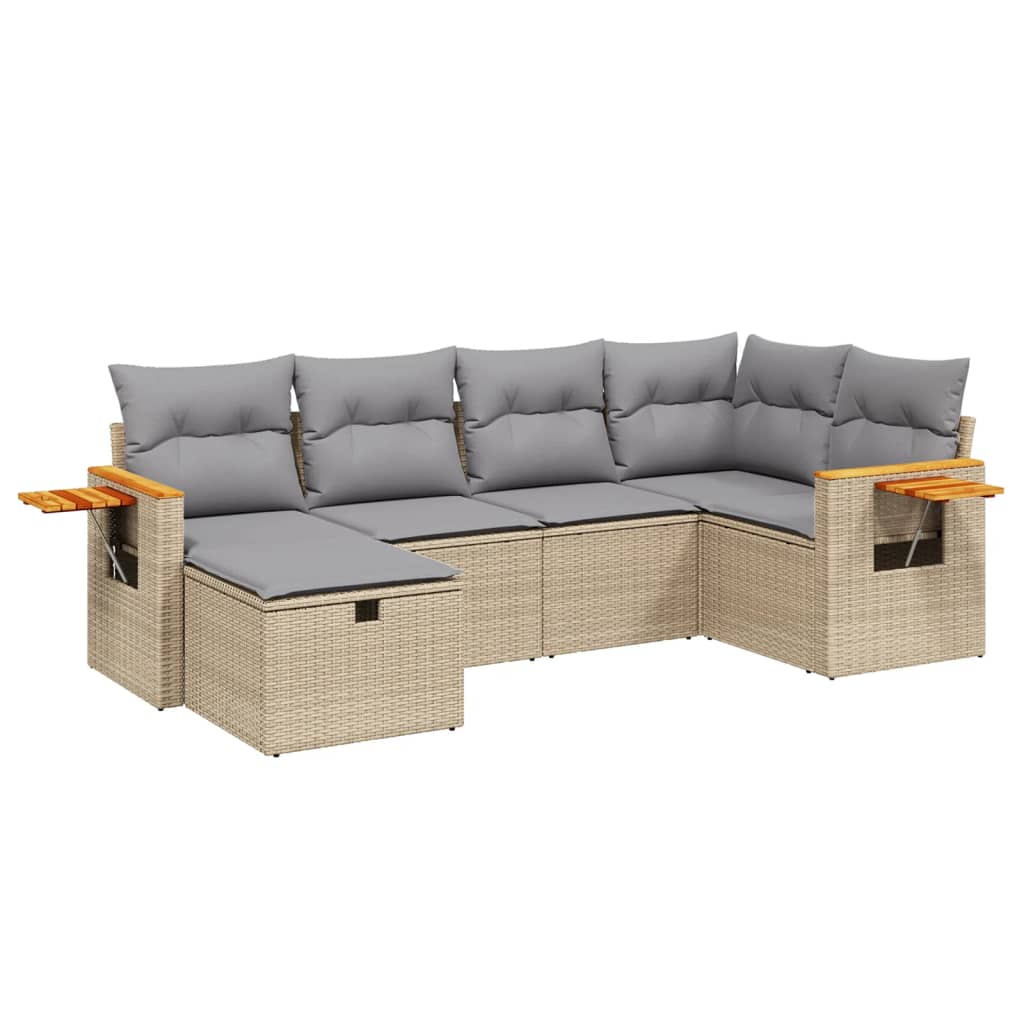 Havesofasæt 6 Dele Med Hynder Polyrattan Beige - Billede 2