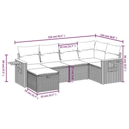 Havesofasæt 6 Dele Med Hynder Polyrattan Beige - Billede 4