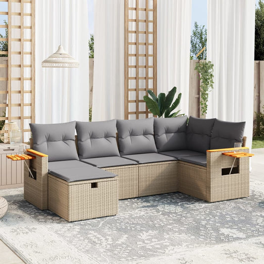 Havesofasæt 6 Dele Med Hynder Polyrattan Beige - Hovedbillede