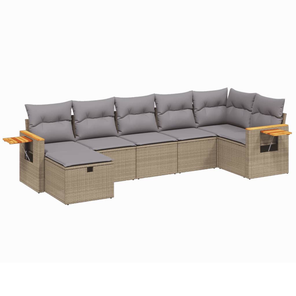 Havesofasæt 7 Dele Med Hynder Polyrattan Beige - Billede 2