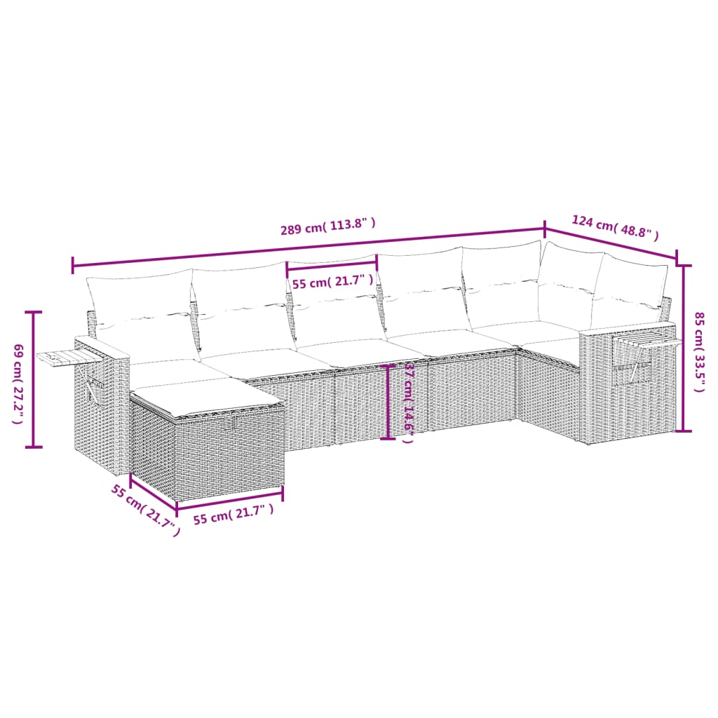 Havesofasæt 7 Dele Med Hynder Polyrattan Beige - Billede 4