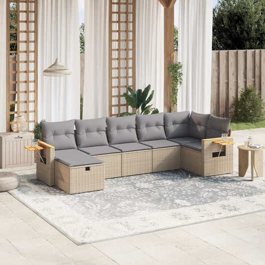 Havesofasæt 7 Dele Med Hynder Polyrattan Beige - Hovedbillede