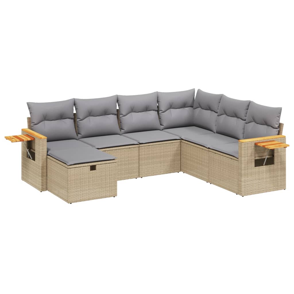 Havesofasæt 7 Dele Med Hynder Polyrattan Beige - Billede 2