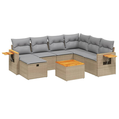 Havesofasæt 8 Dele Med Hynder Polyrattan Beige - Billede 2