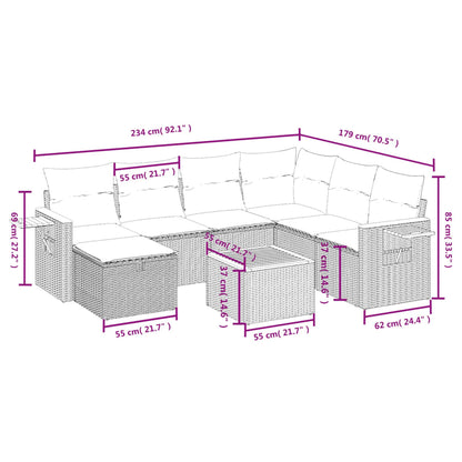 Havesofasæt 8 Dele Med Hynder Polyrattan Beige - Billede 4