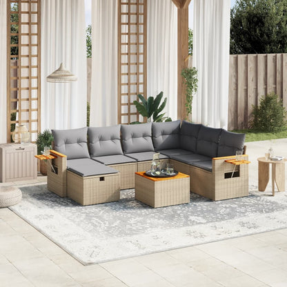Havesofasæt 8 Dele Med Hynder Polyrattan Beige - Hovedbillede
