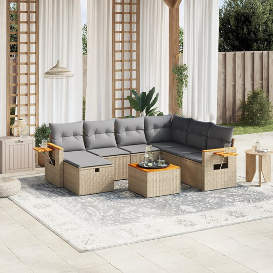 Havesofasæt 8 Dele Med Hynder Polyrattan Beige - Hovedbillede