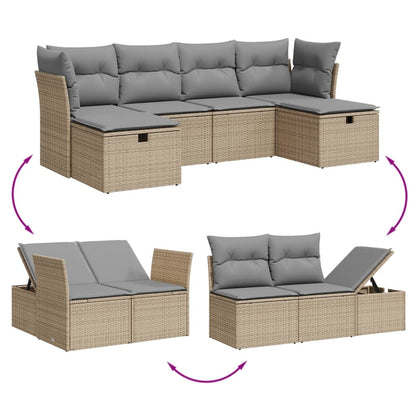 Havesofasæt 6 Dele Med Hynder Polyrattan Beige - Billede 3