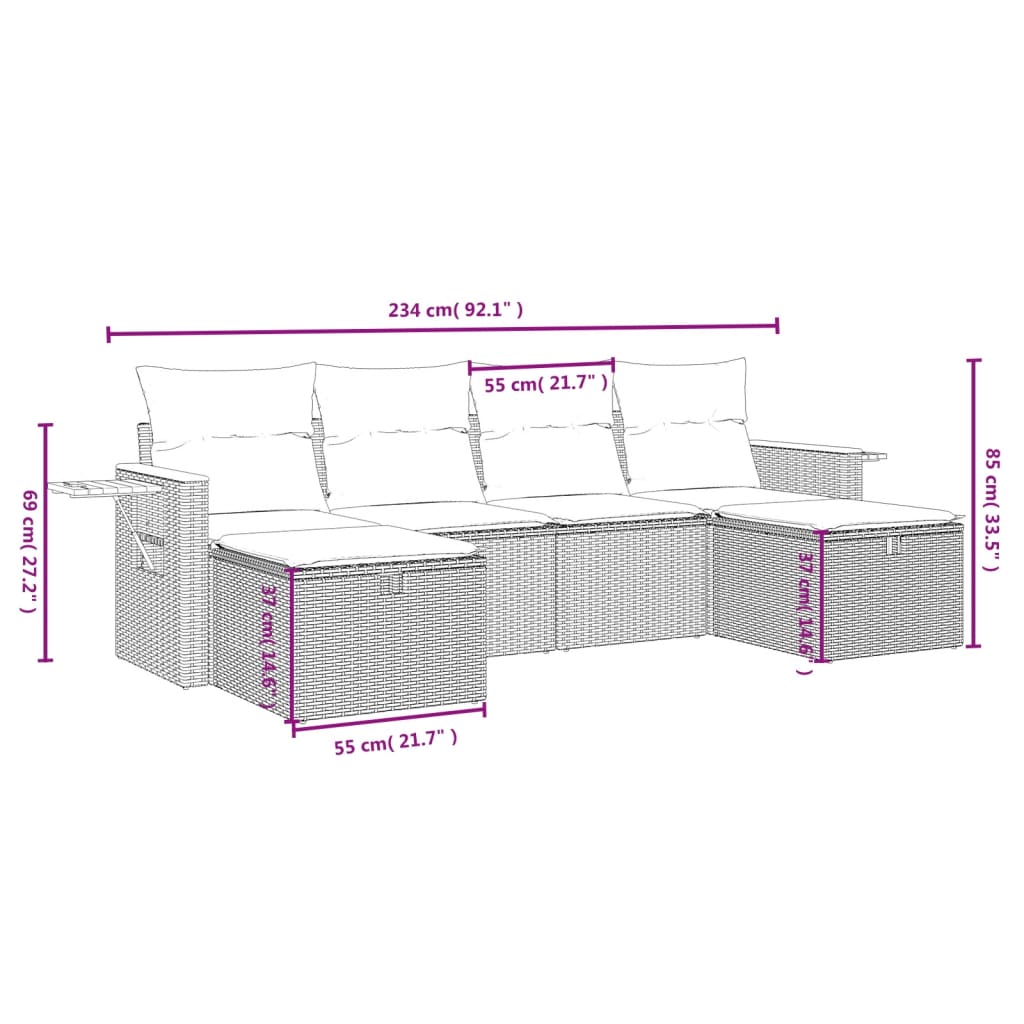 Havesofasæt 6 Dele Med Hynder Polyrattan Beige - Billede 4