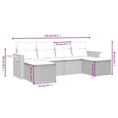 Havesofasæt 6 Dele Med Hynder Polyrattan Beige - Billede 4
