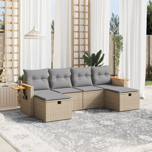 Havesofasæt 6 Dele Med Hynder Polyrattan Beige - Hovedbillede