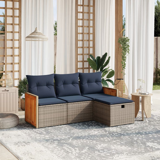 Sofasæt til Haven 4 Dele med Hynder Polyrattan Grå - hovedbillede