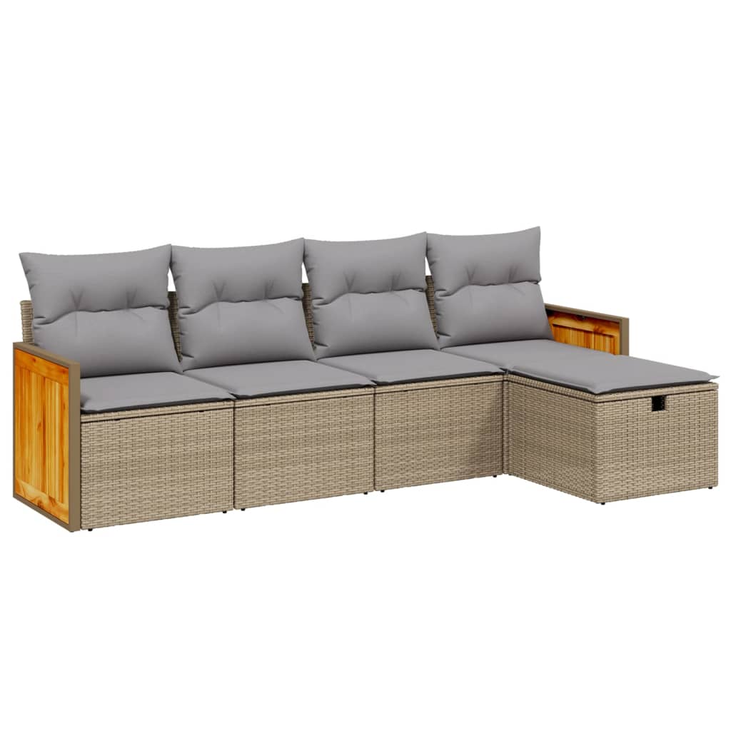 Havesofasæt 5 Dele Med Hynder Polyrattan Beige - Billede 2