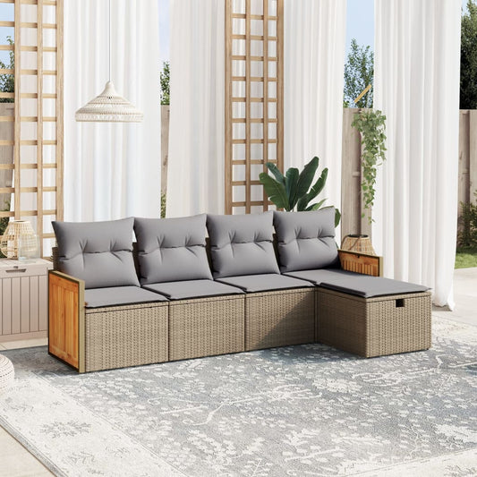 Havesofasæt 5 Dele Med Hynder Polyrattan Beige - Hovedbillede