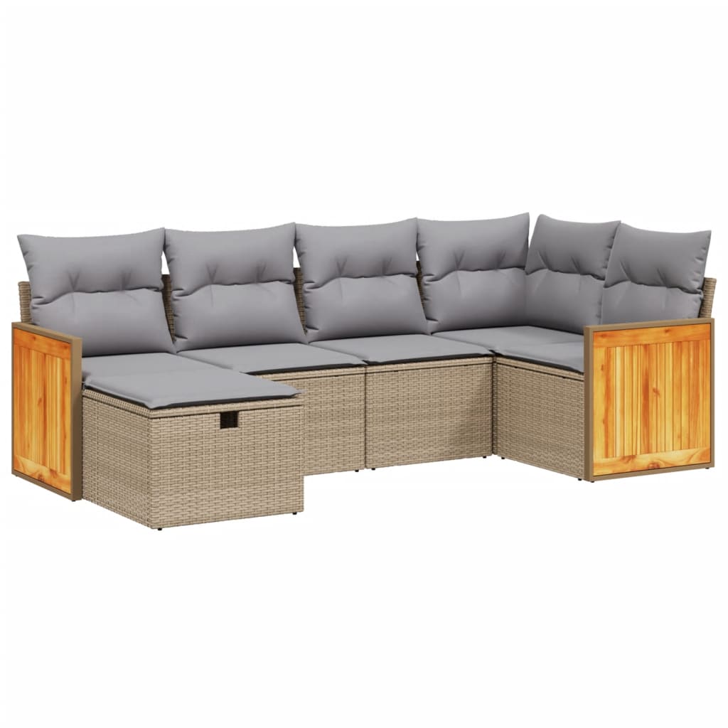 Havesofasæt 6 Dele Med Hynder Polyrattan Beige - Billede 2