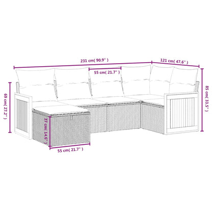Havesofasæt 6 Dele Med Hynder Polyrattan Beige - Billede 4