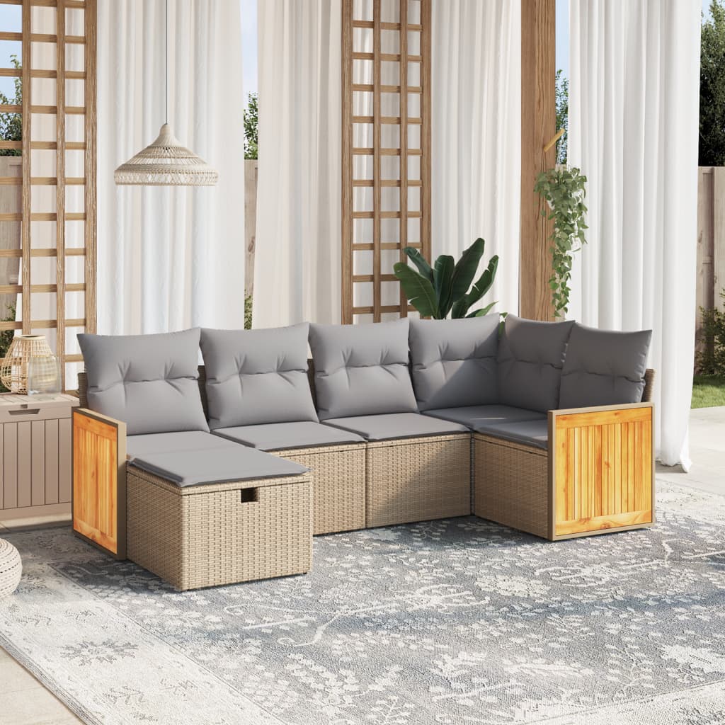 Havesofasæt 6 Dele Med Hynder Polyrattan Beige - Hovedbillede