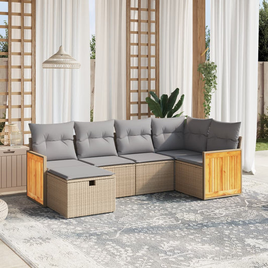 Havesofasæt 6 Dele Med Hynder Polyrattan Beige - Hovedbillede