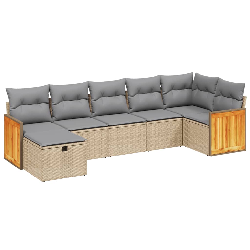 Havesofasæt 7 Dele Med Hynder Polyrattan Beige - Billede 2