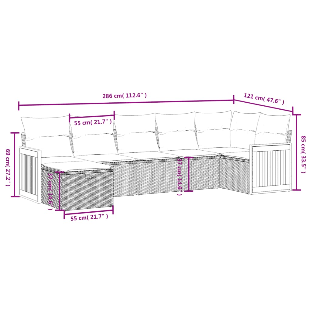 Havesofasæt 7 Dele Med Hynder Polyrattan Beige - Billede 4