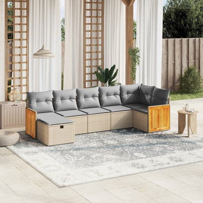 Havesofasæt 7 Dele Med Hynder Polyrattan Beige - Hovedbillede