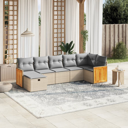 Havesofasæt 7 Dele Med Hynder Polyrattan Beige - Hovedbillede