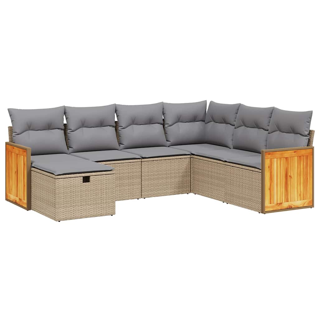 Havesofasæt 7 Dele Med Hynder Polyrattan Beige - Billede 2