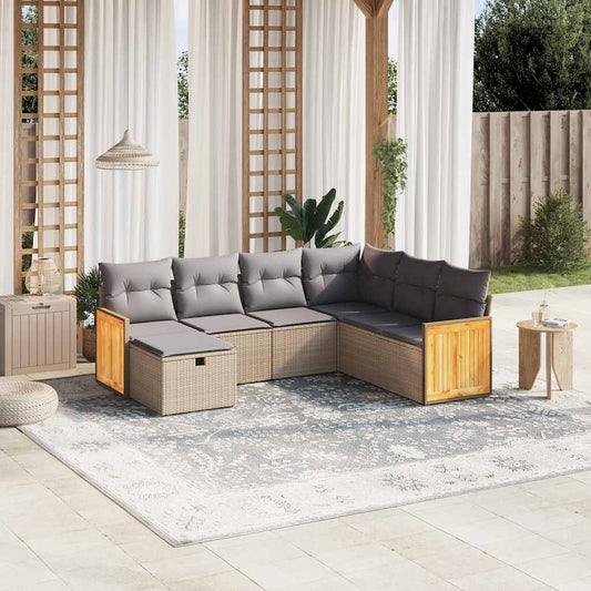 Havesofasæt 7 Dele Med Hynder Polyrattan Beige - Hovedbillede