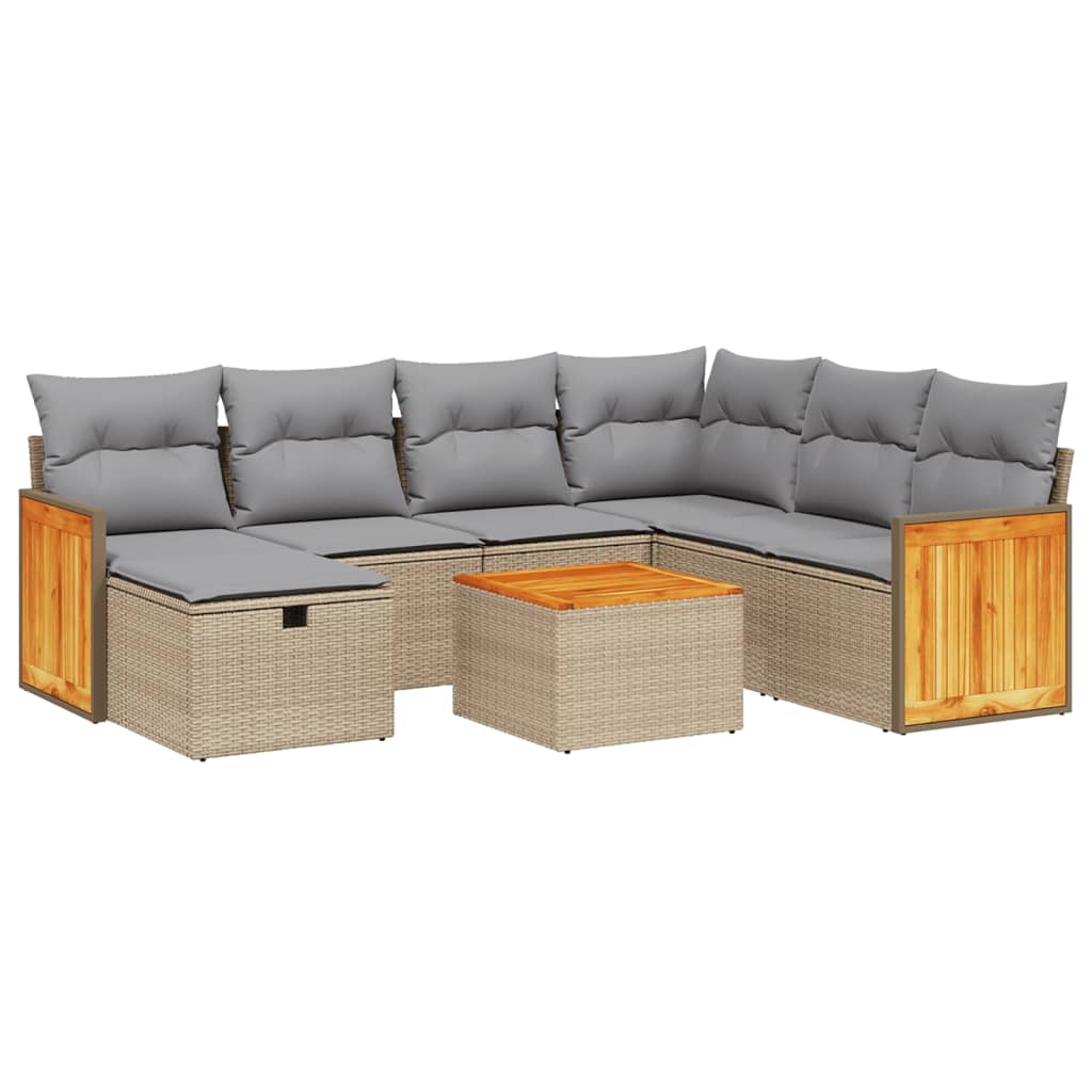 Havesofasæt 8 Dele Med Hynder Polyrattan Beige - Billede 2