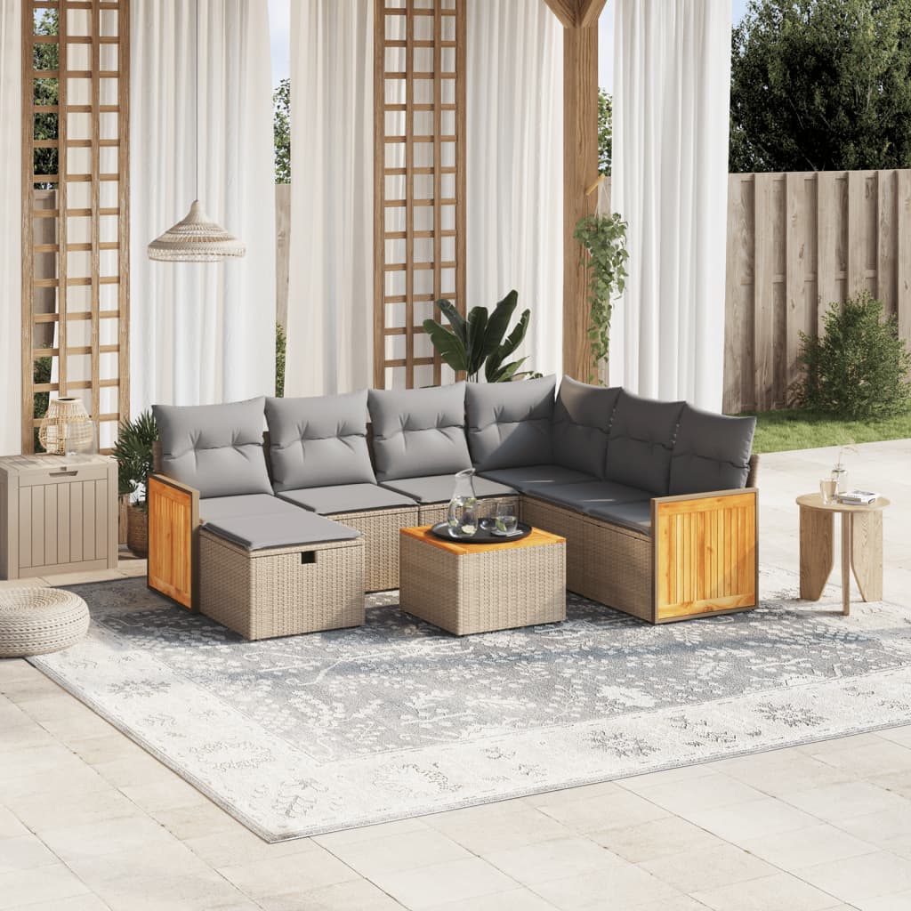Havesofasæt 8 Dele Med Hynder Polyrattan Beige - Hovedbillede