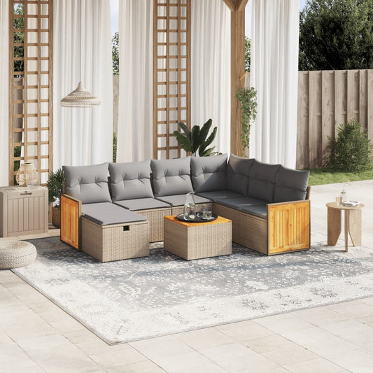 Havesofasæt 8 Dele Med Hynder Polyrattan Beige - Hovedbillede